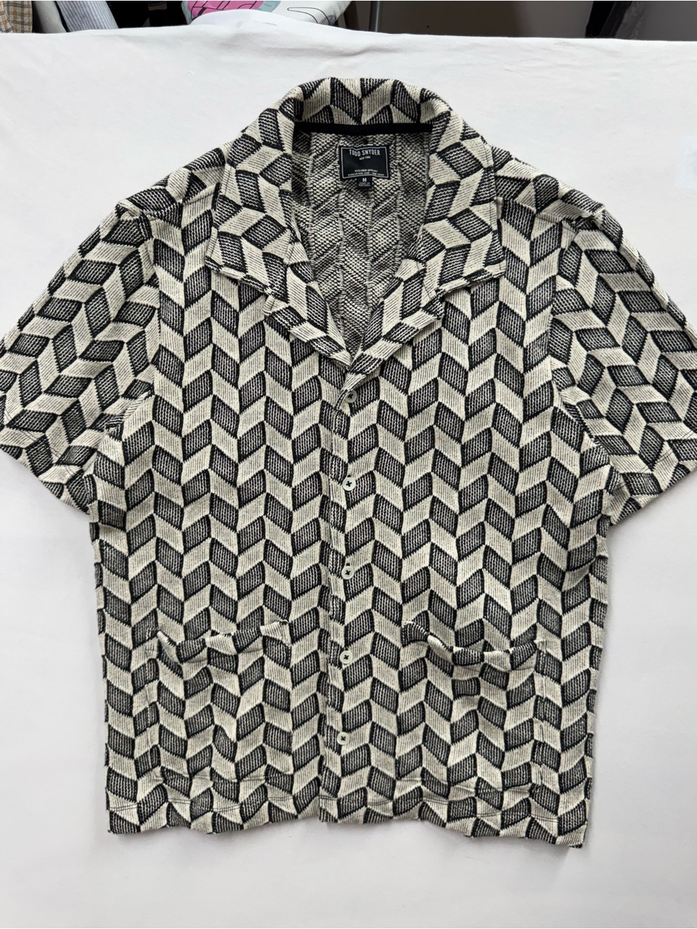 Todd Snyder Geometric Camp Collar Shirt Mens M Short Sleeve Luxury Portugal Made